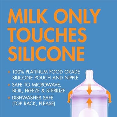 Boon Nursh Reusable Silicone Pouch Baby Bottles - Medium Flow Nipple - Silicone Baby Bottle Pouch and Nipple - Baby Feeding Essentials - Color Block - 3-6 Months - 3 Count - 8 Ounce - Image 4