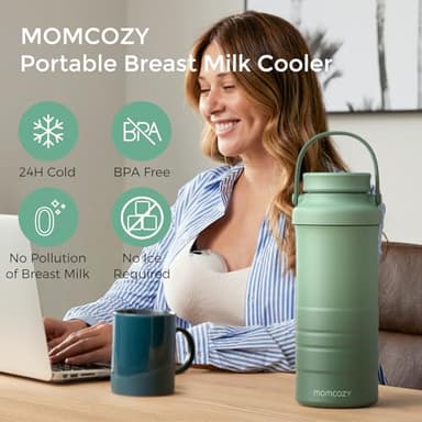 Momcozy 22oz Portable Breast Milk Cooler for Outdoor, Life Saver with 360° Total Cooling for 24 Hours, Larger Capacity Travel Breastmilk Chiller with 2pcs Baby Bottles for Breastmilk Storage, Green - Image 2
