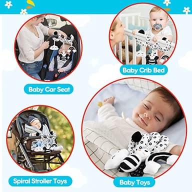 GKDOMS Baby Spiral Hanging Stroller and Car Seat Toys Black and White High Contrast Sensory Toy Newborn Plush Activity Toys Party Favors Quality Gifts for Baby Shower -BEE - Image 6