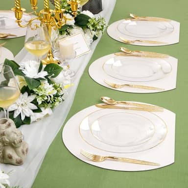 Liacere 150PCS Clear Gold Plastic Plates - Gold Plastic Silverware with Glitter Handle - Clear Disposable Plates Include 30 Guests Plates, Forks, Spoons, Knives for Wedding & Party&Chrismas - Image 4