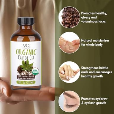 VITAL AFFAIR Castor Oil Organic Cold Pressed Unrefined Glass Bottle - USDA Certified Castor Oil For Hair Growth, Skin, Eyelashes, Eyebrows & Nails - 8 Fl Oz - Image 6