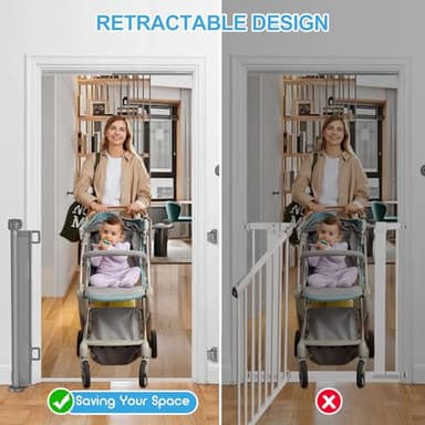 55 inch Retractable Baby Gates, EZIGO Extra Wide Baby Gate for Large Opening Extra Long Mesh Gate for Kids or Pet Dog Gate Child Safety Gate for Stairs Hallways Doorway Indoor Outdoor, Gray - Image 6