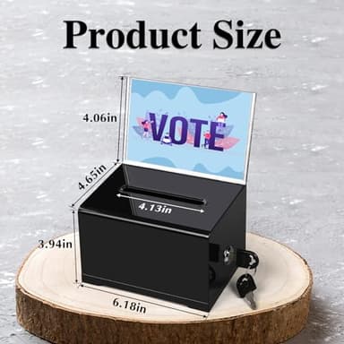 VOISEN Acrylic Donation Box with Lock, Black Tip Jar with Sign Holder, Suggestion Box for Fundraising, Donation, Bar, School Voting, 6.2x4.6x3.9 Inch - Image 2