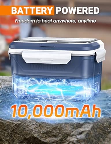 Docusvect Rechargeable Heated Lunch Box for Men, 1.3L Cordless Electric Lunch Box for Adults with Scheduled Heating, Portable Food Warmer with Large Bag, Cutlery, Removable Divider - Image 2