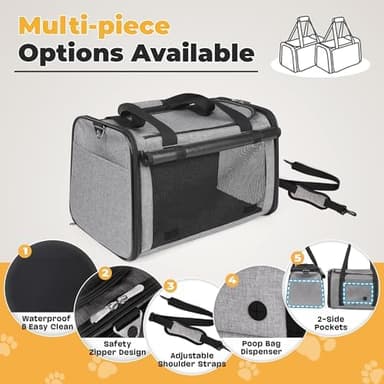 YUDODO 25 lbs Lightproof Soft Sided Large Cat Carrier for Small Dog Pet Airline Approved Travel Bag Puppy Carriers with Side Pockets & Reflective Mesh, Foldable Portable for Outdoor Car Grey - Image 4