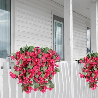 RECUTMS Artificial Fake Hanging Plants Flowers for Outdoor 4pcs Faux Silk Bougainvillea Long Vines Stems Realistic UV Resistant Home Porch Patio Balcony Garden Yard Outside (Rose Red) - Image 2