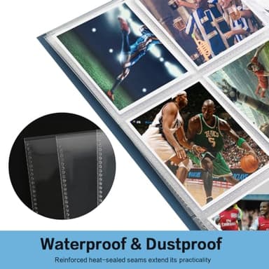 Trading Card Sleeve Pages, HERKKA 200 Pack 9 Pocket Album Pages 11 Holes Fit 3 Ring Binder - Image 5