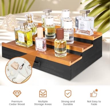 Leekimid Wooden Cologne Organizer for Men, 3 Tier Perfume Organizer Display Shelf with Drawer Storage and Hidden Compartment, Large Capacity Walnut Perfume Holder Great Gift for Man(Black Walnut) - Image 6