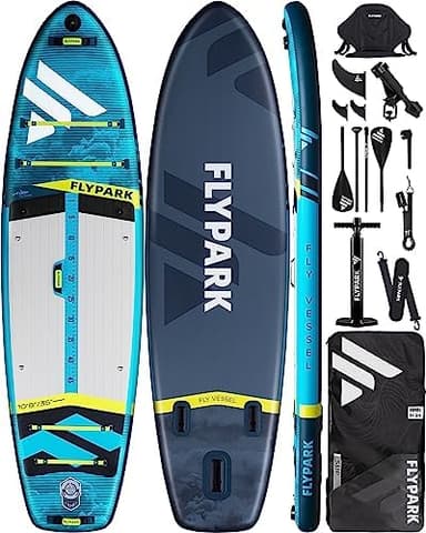 Flypark 10'8/11'x35'' Fishing&Family Stable Inflatable Paddle Boards, Extra Wide SUP Paddleboard Inflatable, 430lb/3 People, Stand Up Paddle Board for Adults, Camera Mount, Shoulder Strap, Rod Holder - Image 3