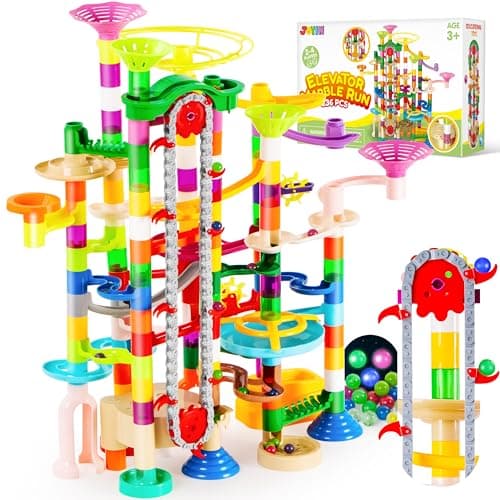 JOYIN 236Pcs Glowing Marble Run with Motorized Elevator- Construction Building Blocks Toys with 30 Glow in The Dark Plastic Marbles, STEM Toy for Boys and Girls Gift for Christmas - Image 1