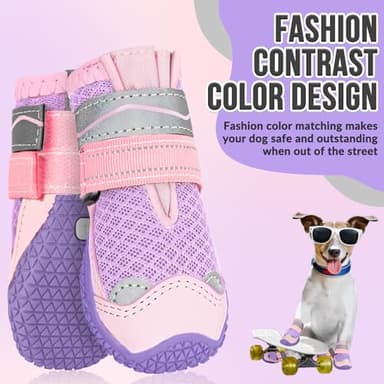 SlowTon Dog Shoes for Large Small Medium Dogs - Breathable Dog Boots for Summer Hot Pavement, Paw Protector for Outdoor Walking Winter Snow, Anti-Slip Rubber Dog Booties for Hard Floor (Pale Pink, 0) - Image 2