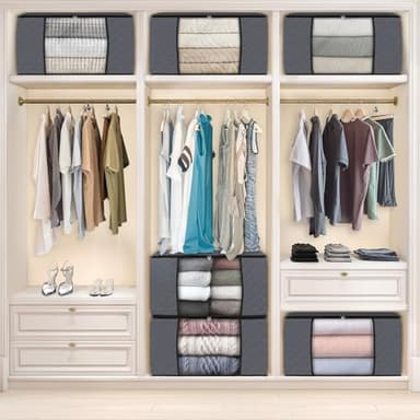 Fab totes 6 Pack Clothes Storage, Foldable Thick Fabric Blanket Storage Bags, Containers for Organizing Bedroom, Closet, Clothing, Comforter,Closet Organization with Handle,Grey - Image 6