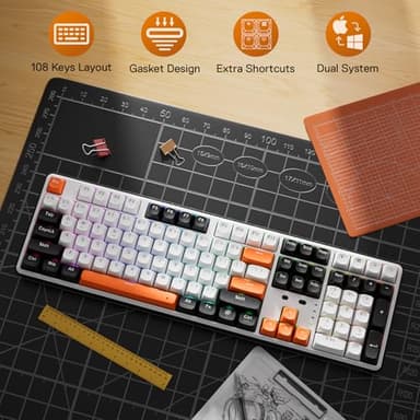Redragon K689 PRO Wireless Gasket RGB Gaming Keyboard, 108 Keys Mechanical Keyboard w/Extra 4 Hotkeys, Upgraded Hot-swappable Socket, 3-Layer Noise Dampening, Round PBT Keycaps, Custom Linear Switch - Image 2