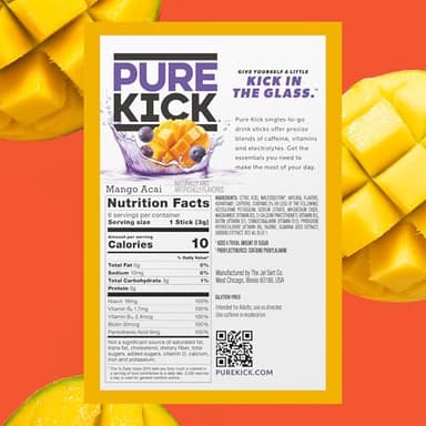 Pure Kick Energy Singles To Go Drink Mix, Mango Acai, Includes 12 Boxes with 6 Packets in each Box, 72 Total Packets - Image 2