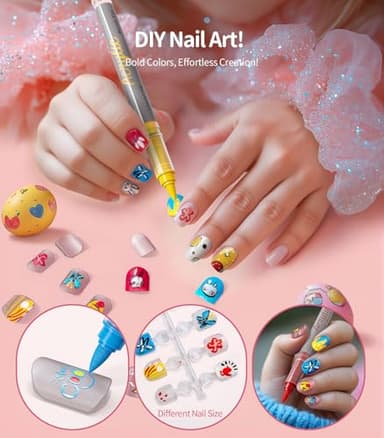 Nail Art Pens Set, DIY Kids Nail Art Kits with Nail Accessories 3D Press-On Nail, Clear Fake Nail Tips, DIY Sticker Nail Drawing Painting Pen for Salon Toys Gifts Toys for Girls - Image 3