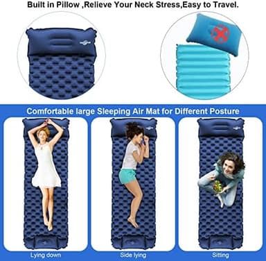 WANNTS Sleeping Pad, Ultralight Inflatable Sleeping Pad for Camping, Built-in Pump, Ultimate for Hiking - Airpad, Carry Bag,-Compact & Lightweight Camping pad(Blue - Image 6
