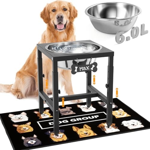 ADENGL 1.6 Gallon Elevated Dog Water Bowl for Large Dogs, 4-Height Adjustable (13–18'') Raised Stainless Steel Bowl with Spill-Proof Mat & Sturdy Metal Stand, Easy-Clean Feeder for Indoor/Outdoor Use - Image 1