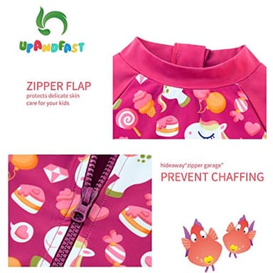 upandfast Baby/Toddler Girl One Piece Zip Sunsuits with Sun Hat UPF 50+ Sun Protection Infant Beach Swimsuit (Rose(LS), 24-36 Months) - Image 4