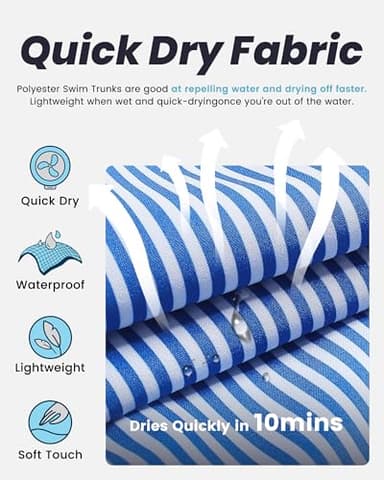 maamgic Mens Swim Trunks with Compression Liner 5" Stretch Beach Shorts Quick Dry with Zipper Pockets No-Chafing Board Shorts Blue White Stripe L - Image 5