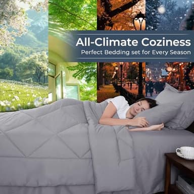 HEVUMYI Light Grey 120x98 Oversized King Comforter Set - 7-Piece All Season Bed in a Bag Oversized King, Ultra Soft Bedding Set with Comforter, Flat Sheet, Fitted Sheet, Pillowcases, Pillow Shams - Image 3