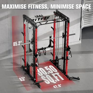 RitFit M1 Pro Smith Machine with Cable Crossover System, Multi-Function Squat Rack Power Cage for Home Gym, Power Rack and Packages Red - Image 4