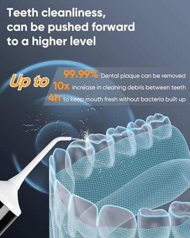 MySmile LP221 UVC Sterilizable Cordless Water Flossers for Teeth 335ML Portable OLED Display Dental Flosser with 4 Modes 8 Jet Tips and a Storage Pouch for Home and Travel (Juicy Pink) - Image 2