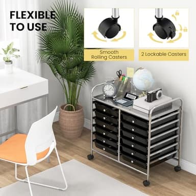 Giantex 12 Drawers Rolling Cart, Mobile Storage Drawer Cart, Classroom Organizer Cart for Office School Supplies Tools Scrapbook Paper Craft Small Printer, Utility Cart on Wheels, Black - Image 8