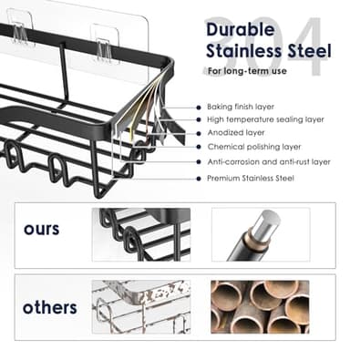 NESOMI Shower Caddy Adhesive Shower Organizer 7-Pack, Rustproof Stainless Steel Bathroom Shelves, Large Capacity No-Drill Rack Storage Accessories with Soap Dish Toothbrush Holder &24 Hooks Home Decor - Image 3