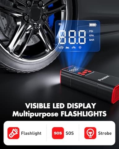 Tire Inflator Portable Air Compressor Povasee 150PSI Portable Air Pump for Tires Cordless Car Tire Inflator with LCD Display,Flashlight, 2X Tire Pump Faster suit for Cars Bikes Motorcycle Ball - Image 4
