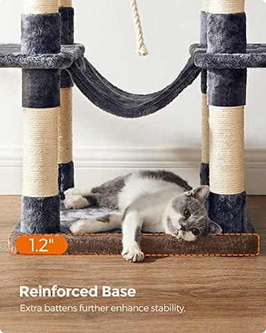 FEANDREA Cat Tree, Large Cat Tower, 64.6 Inches, Cat Activity Center with Hammock, Basket, Removable Fur Ball Sticks, Cat Condo, Smoky Gray UPCT087G01 - Image 8
