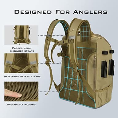 KastKing KarryAll Fishing Tackle Backpack with Rod Holder 4 Tackle Boxes,40/26L Tackle Bag Storage Fishing Gear and Equipment,Khaki,Large - Image 4
