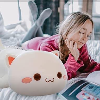 FUYU Cat Stuffed Animals, Soft Cat Plush Pillow Kawaii Kitten Stuffed Animal Toy Gifts for Kids Boys Girls Room Decor (White Round Eyes,15in/37cm) - Image 2