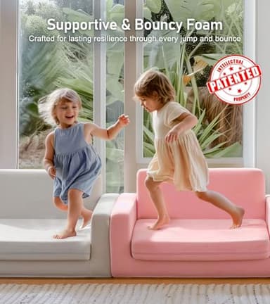 3-in-1 Extra Wide Convertible Kids Couch, Flip Open Toddler Couch to Lounger, Comfy Toddler Chair, Machine-Washable Kids Sofa for Girls, Kid Sofa Bed for Fun Playtime or Comfy Lounging, Gray - Image 6