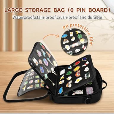 BOHEMIABY Enamel Pin Display Book, Collections Travel Pin Trading Book, Large Pin Display Board with Digital Label & Shoulder Straps, Suitable for Storing Enamel Pins (6 Page Pin Display Board) - Image 2