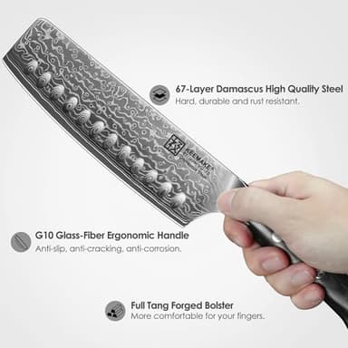 KEEMAKE Nakiri Knife 7in Ultra Sharp Meat Cleaver and Vegetable Chopper, Damascus Kitchen Knives with Full Tang G10 Ergonomic Handle, Japanese Knife for Kitchen - Image 5