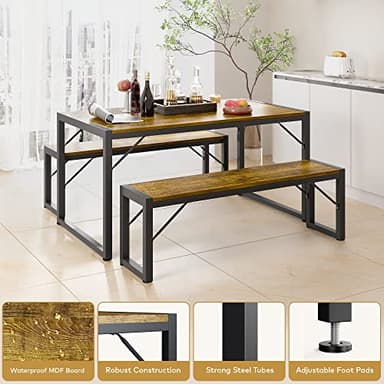 Gizoon 45.5" Dining Table Set for 4 with 2 Benches, Kitchen Table Set with Metal Frame & MDF Board, Space-Saving Dinette for Kitchen, Dining Room -Retro - Image 5