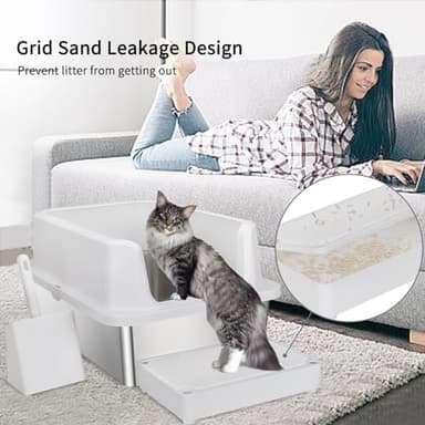 RIZZARI Large Stainless Steel Cat Litter Box: Open Top Leak-Proof Large Cat Pan - Odor Control for Indoor Multi-Cat Homes (Pearl) - Image 9