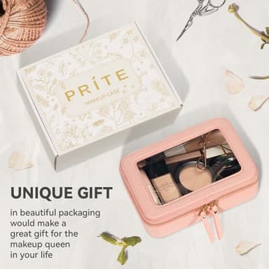 Prite Clear Makeup Bag Cosmetic Organizer Case Waterproof Travel Toiletry Bag Skincare Pouch with Golden Zipper(Pink) - Image 6