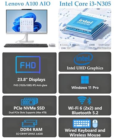 Lenovo 24 23.8" FHD All-in-One Desktop Computer for Home Office, Intel Processor 8-Core (Beat i5-1140G7), 16GB DDR4 RAM, 512GB PCIe SSD, WiFi 6, Bluetooth, Business AIO, Windows 11 Pro, Vent-Hear - Image 2