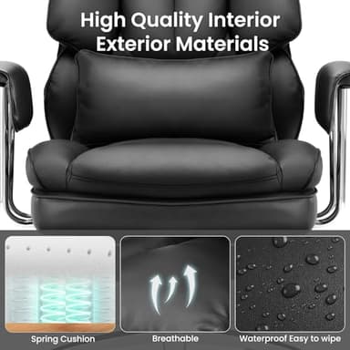 OLIXIS Executive Office Desk Chair, Ergonomic Big Tall High Back Computer Chair with Footrest & Lumbar Support, Reclining Adjustable, Comfy PU Leather Gaming Chair with Outward Fixed Armrests, Black - Image 8