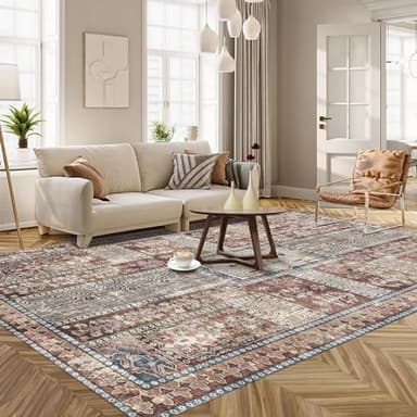 YARNSCAPE Vintage 9' x 12' Washable Area Rug - Stylish Indoor Rug for Living, Dining or Bedroom - Lightweight Carpet with Non-Slip Backing - Foldable for Easy Placement and Maintenance - Rust - Image 2