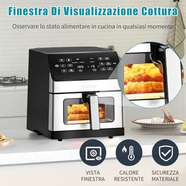 DEIME Air Fryer 6.5 QT 12-in-1 Dual heating for 360° Crispy Meals Large Capacity Oven Air Fryers Healthy Cooker with 12 Preset, Visual Cooking Window, Non-Stick Basket - Image 5