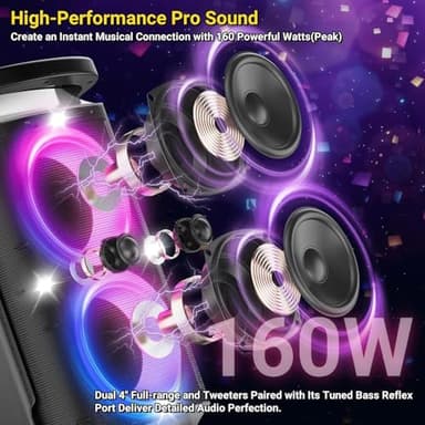 TPBEAT Portable Bluetooth Party Speaker: 160W Peak Powerful Loud Sound Deep Bass Wireless Boombox Large Subwoofer 15 Hours Battery Life Fast Charging with Led Light Show for Outdoor Camping Backyard - Image 2