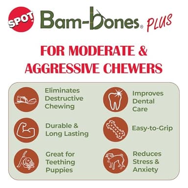 SPOT Bam-Bones Plus T Bone - Bamboo Fiber & Nylon Dog Chew Toy for Moderate to Aggressive Chewers, Non-Splintering, Long-Lasting, 7in Beef Flavor, for Adult Dogs & Teething Puppies Under 90lbs - Image 3