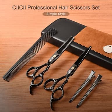 CIICII Hair Cutting Scissors Shears Kit, Professional Hairdressing Scissors Set (Hair Beard Trimming Shaping Grooming Thinning Shears) for Men Women Hairdresser Home Salon Barber Haircut Kit (Black) - Image 8