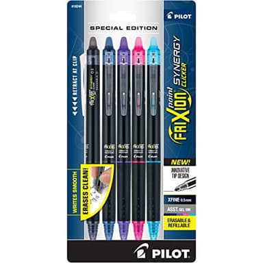 Pilot FriXion Synergy Clicker Erasable, Refillable, Retractable Gel Ink Pens, Extra Fine Point 0.5 mm, Pack of 5, Assorted Colors, FriXion Erasable Pens 0.5 - Ideal for School & Office Writing - Image 1