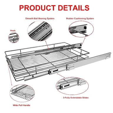 Sikarou Pull Out Cabinet Organizer 26" W x 21" D, Heavy Duty Kitchen Cabinet Pull Out Shelves, Slide Out Wire Basket for Kitchen Cabinets, Bathroom, Pantry, Chrome Finish - Image 4