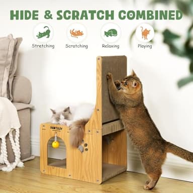 Cat Scratcher Pad for Indoor Cats, Cardboard Scratching Post Cat Scratch & Hideout with Box and Toy, Vertical Kitten Scratching Board House, Ideal for Cat to Scratch, Rest and Play - Image 2