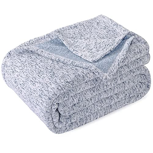 KAWAHOME Summer Sweatshirt Blanket Queen Size for Bed-Lightweight Breathable Blankets,Soft Thin Knit Jersey Blanket for Hot Sleepers,90 X 90 Inches, Heather Blue - Image 1