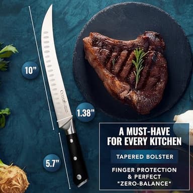 Cutluxe Butcher Knife – 10″ Cimeter Breaking Knife, Razor Sharp Forged High Carbon German Steel, Full Tang Meat Carving Knife, Ergonomic Handle Design – Artisan Series - Image 6